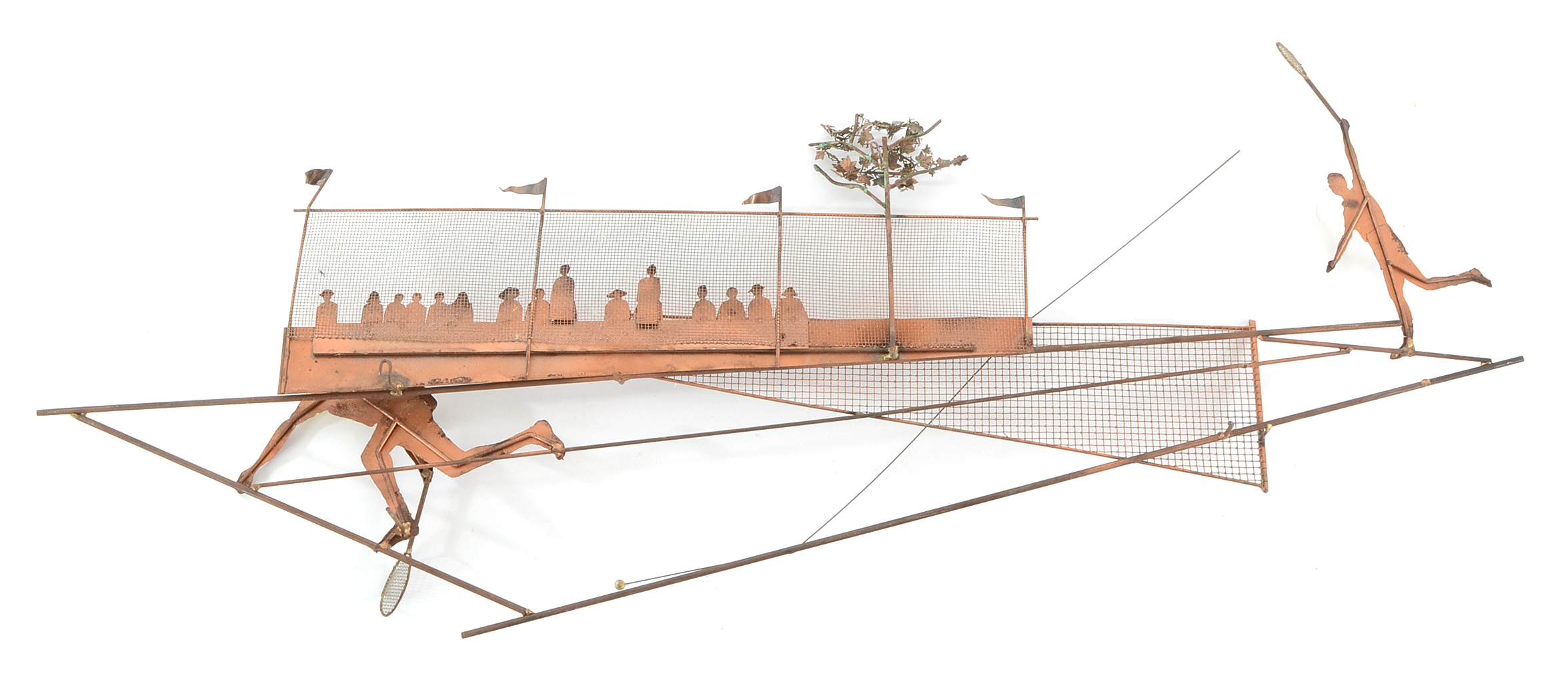Bijan Mid Century Brutalist Laser-Cut Metal Tennis-Themed Wall Sculpture