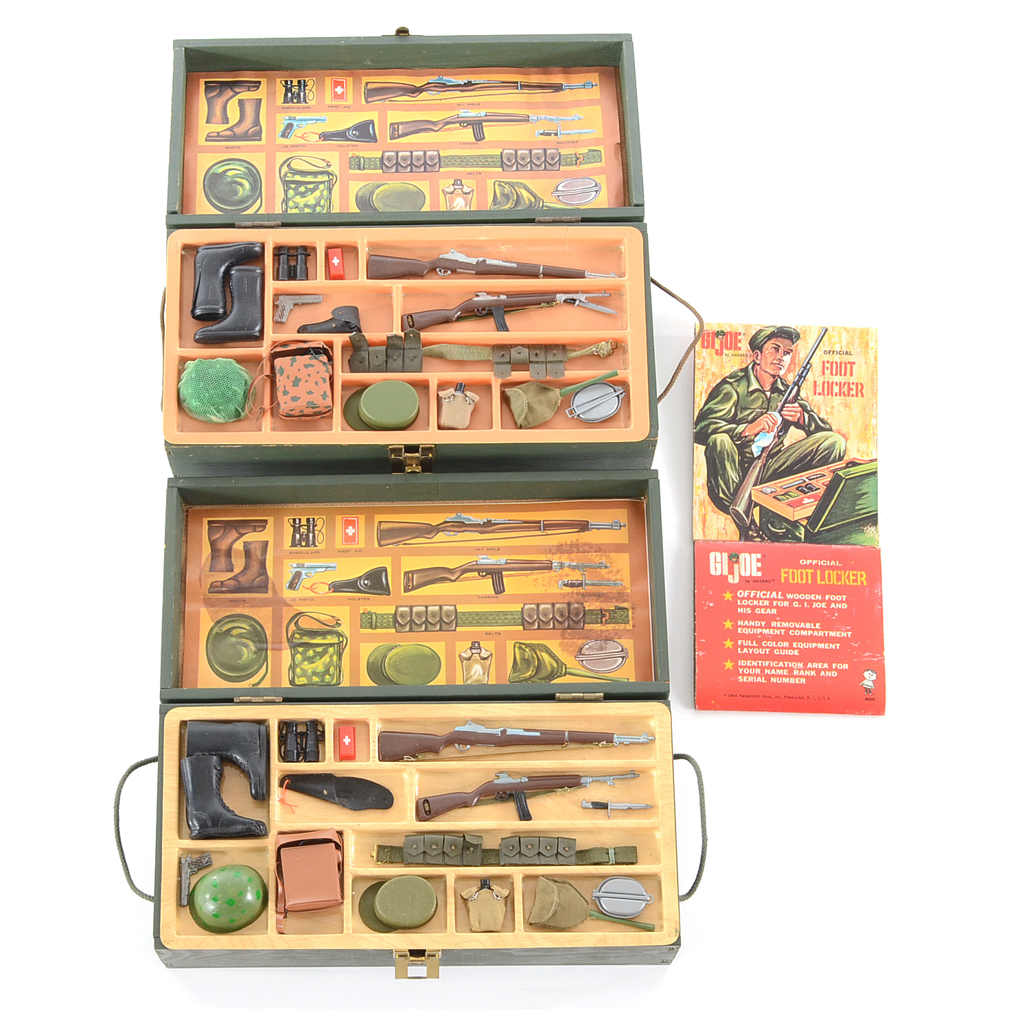 Pair of Vintage 1964 Wooden GI Joe Weapons Footlockers One with Sleeve