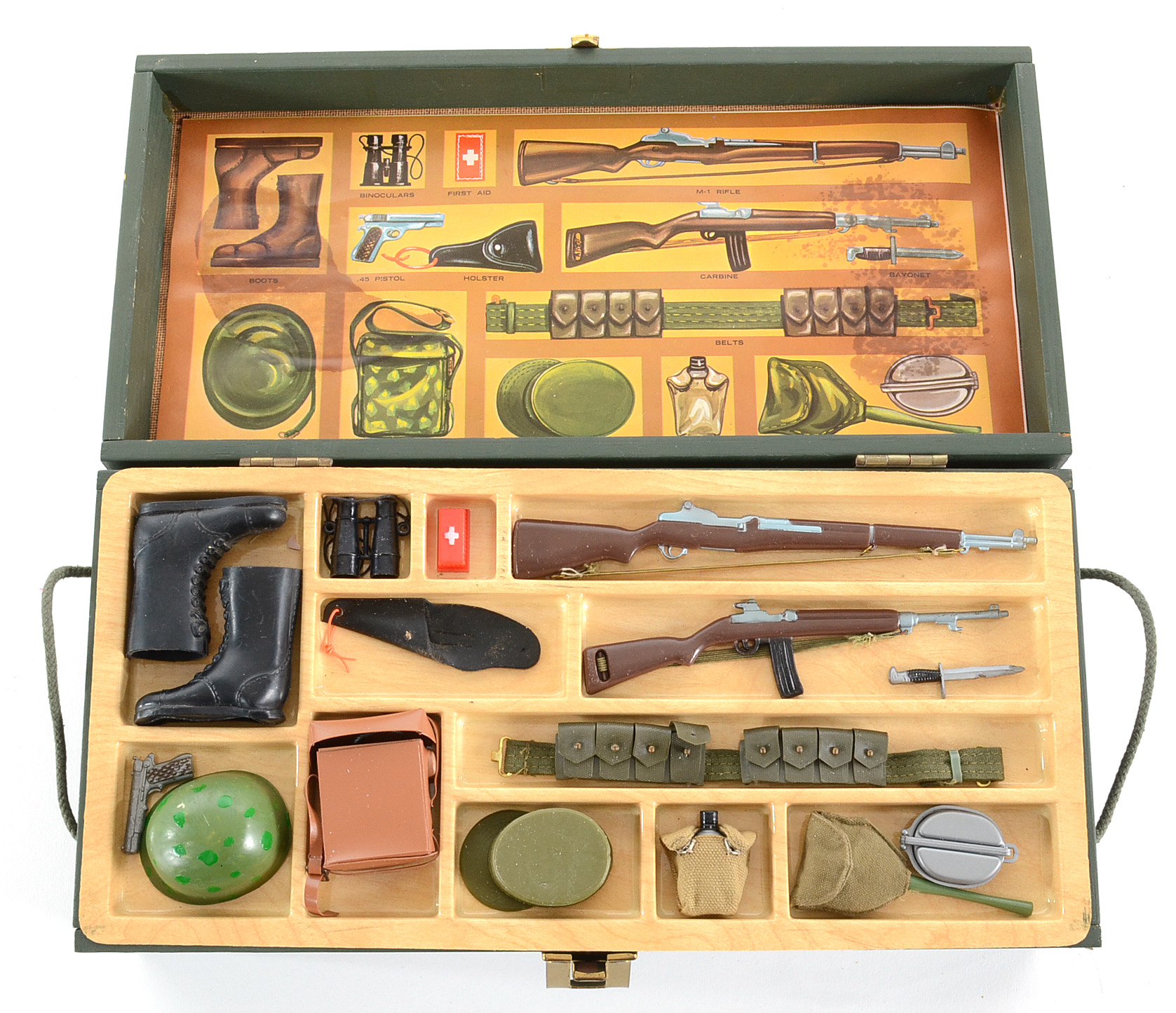 Pair of Vintage 1964 Wooden GI Joe Weapons Footlockers One with Sleeve