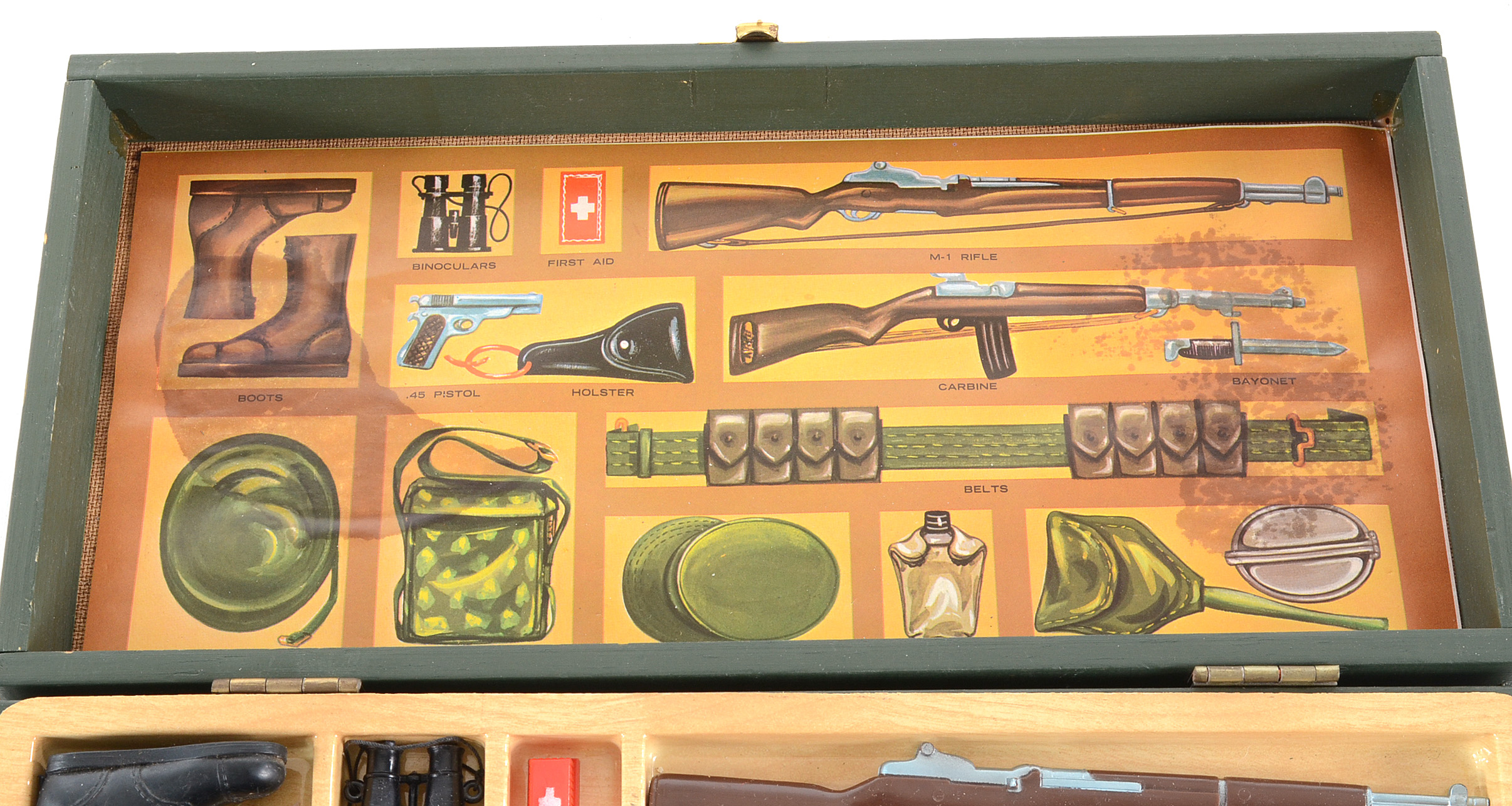 Pair of Vintage 1964 Wooden GI Joe Weapons Footlockers One with Sleeve