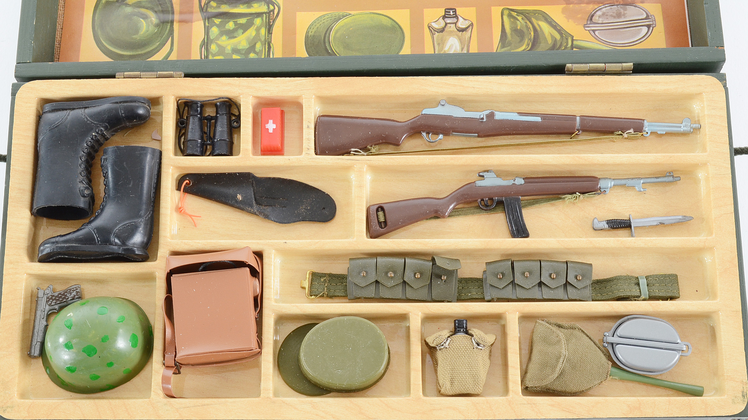 Pair of Vintage 1964 Wooden GI Joe Weapons Footlockers One with Sleeve