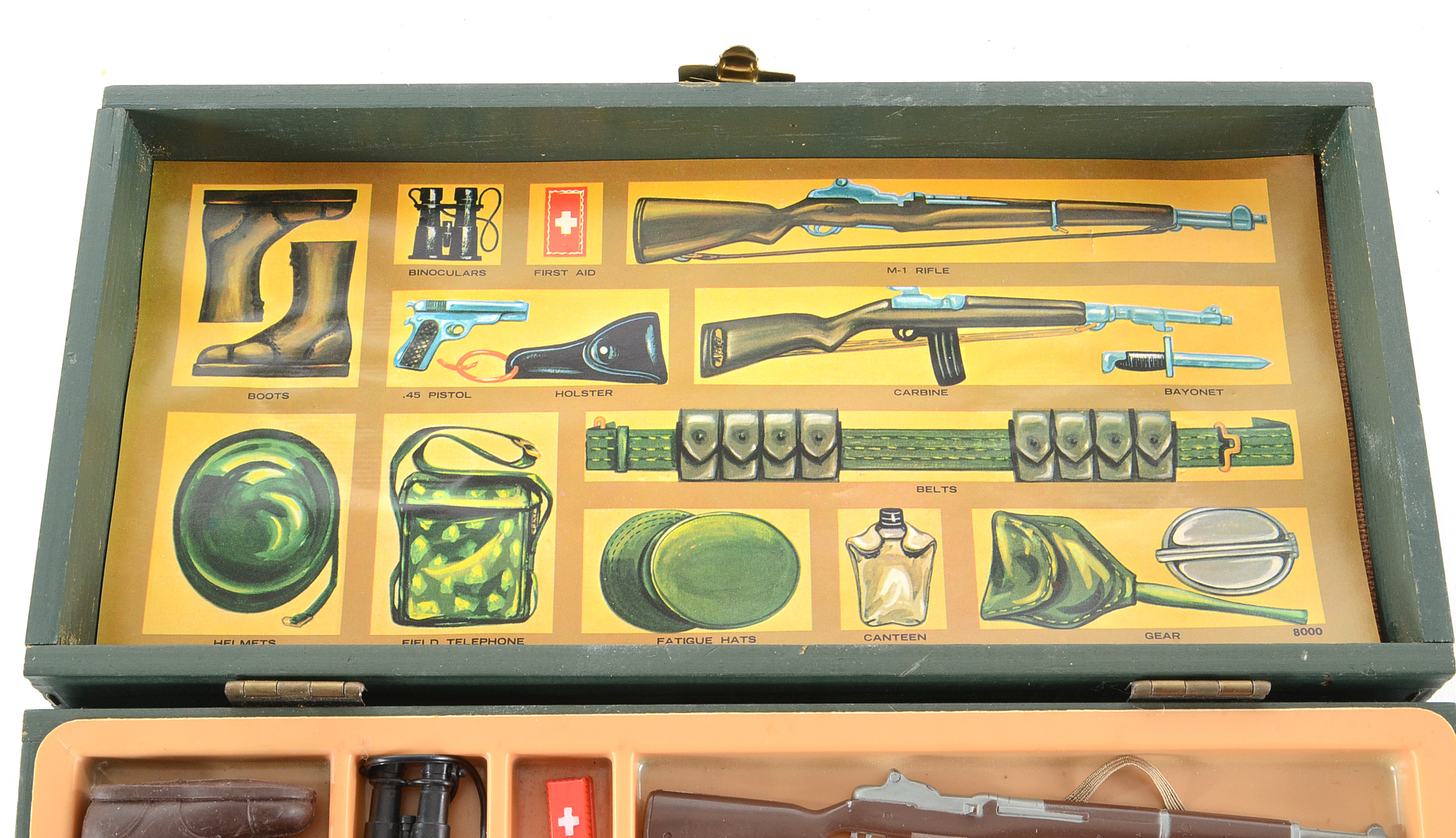 Pair of Original 1964 GI Joe Wooden Footlockers Complete with Weapons