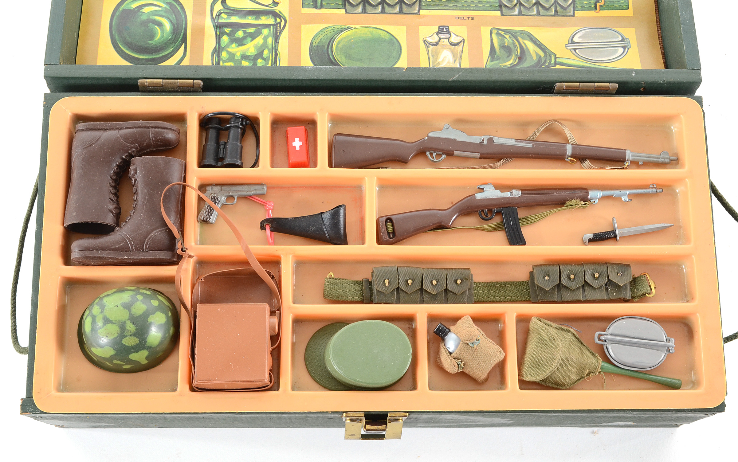 Pair of Original 1964 GI Joe Wooden Footlockers Complete with Weapons