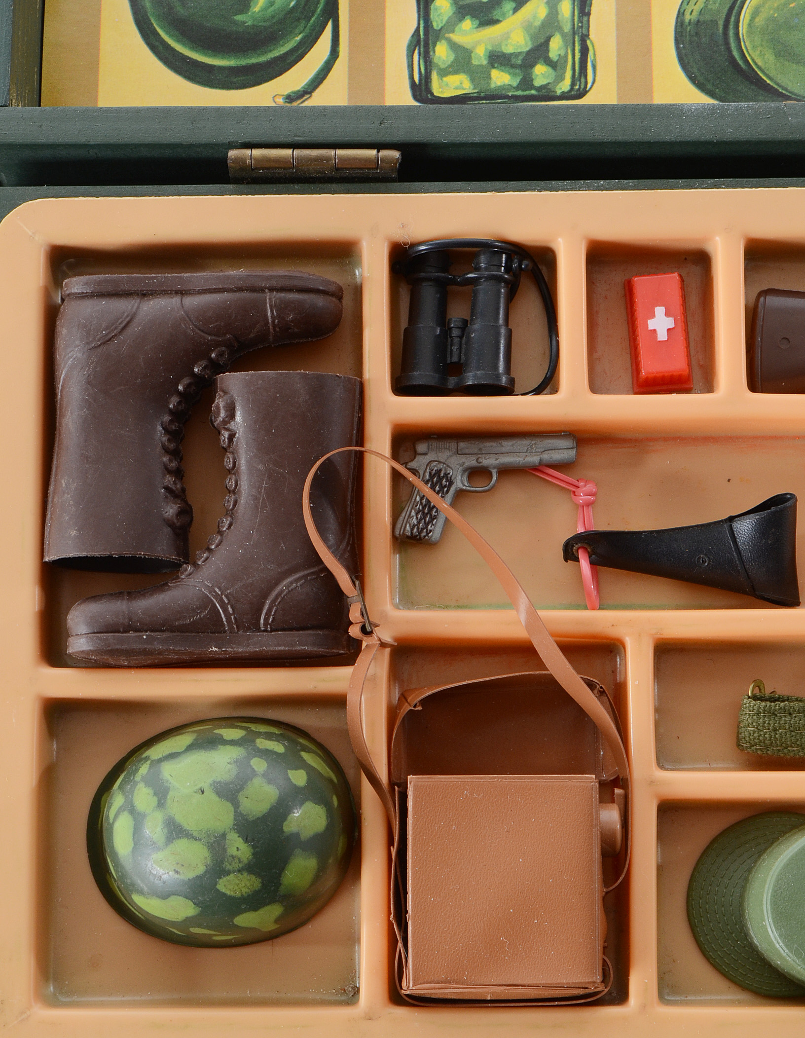 Pair of Original 1964 GI Joe Wooden Footlockers Complete with Weapons