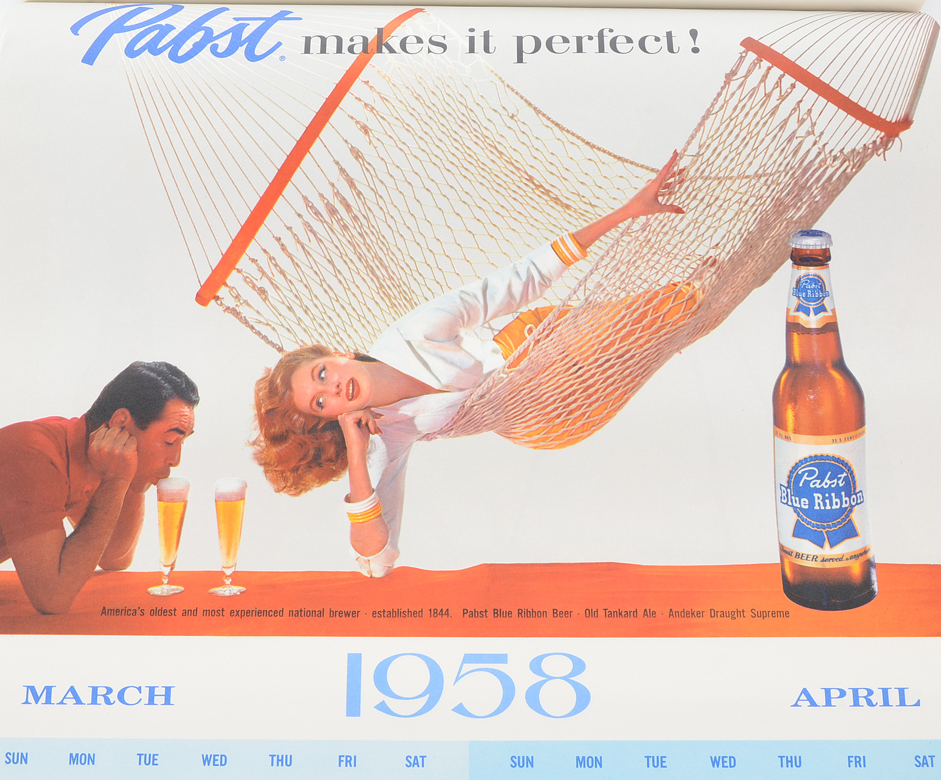 1957-1958 Pabst Blue Ribbon Beer Advertising Calendar