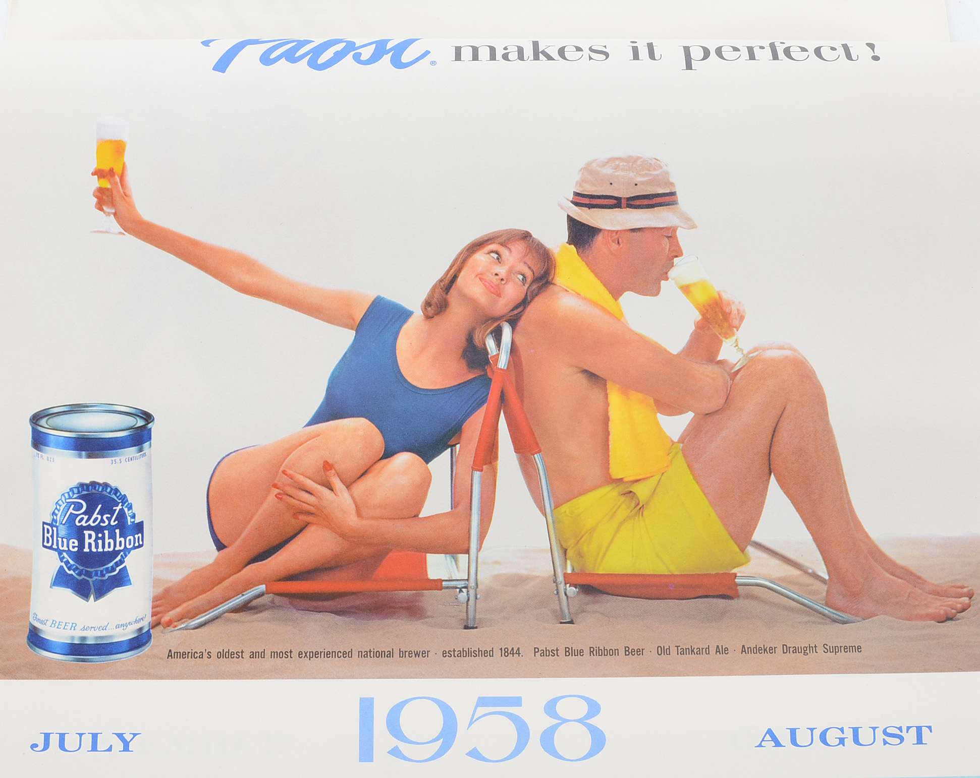 1957-1958 Pabst Blue Ribbon Beer Advertising Calendar