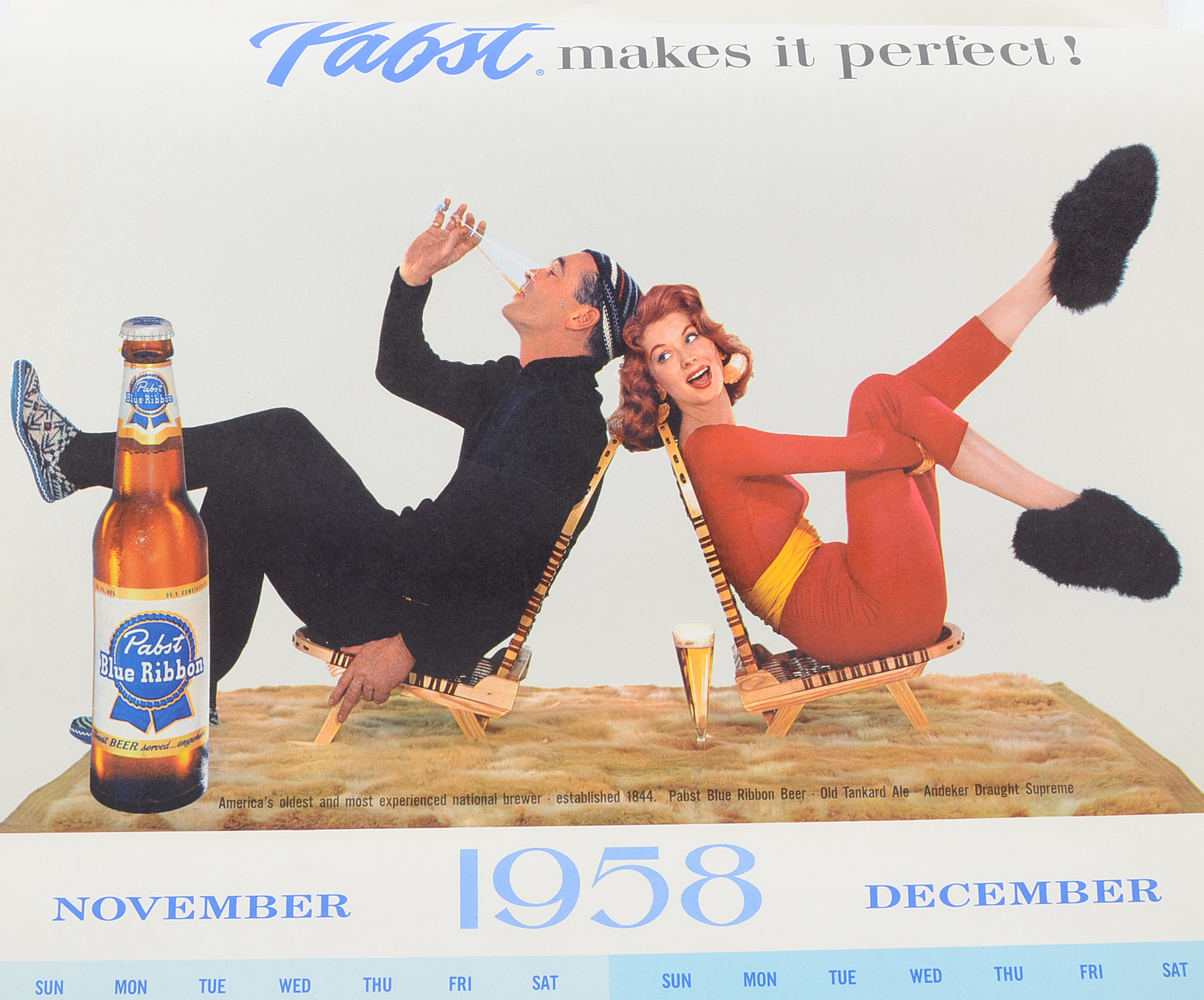 1957-1958 Pabst Blue Ribbon Beer Advertising Calendar