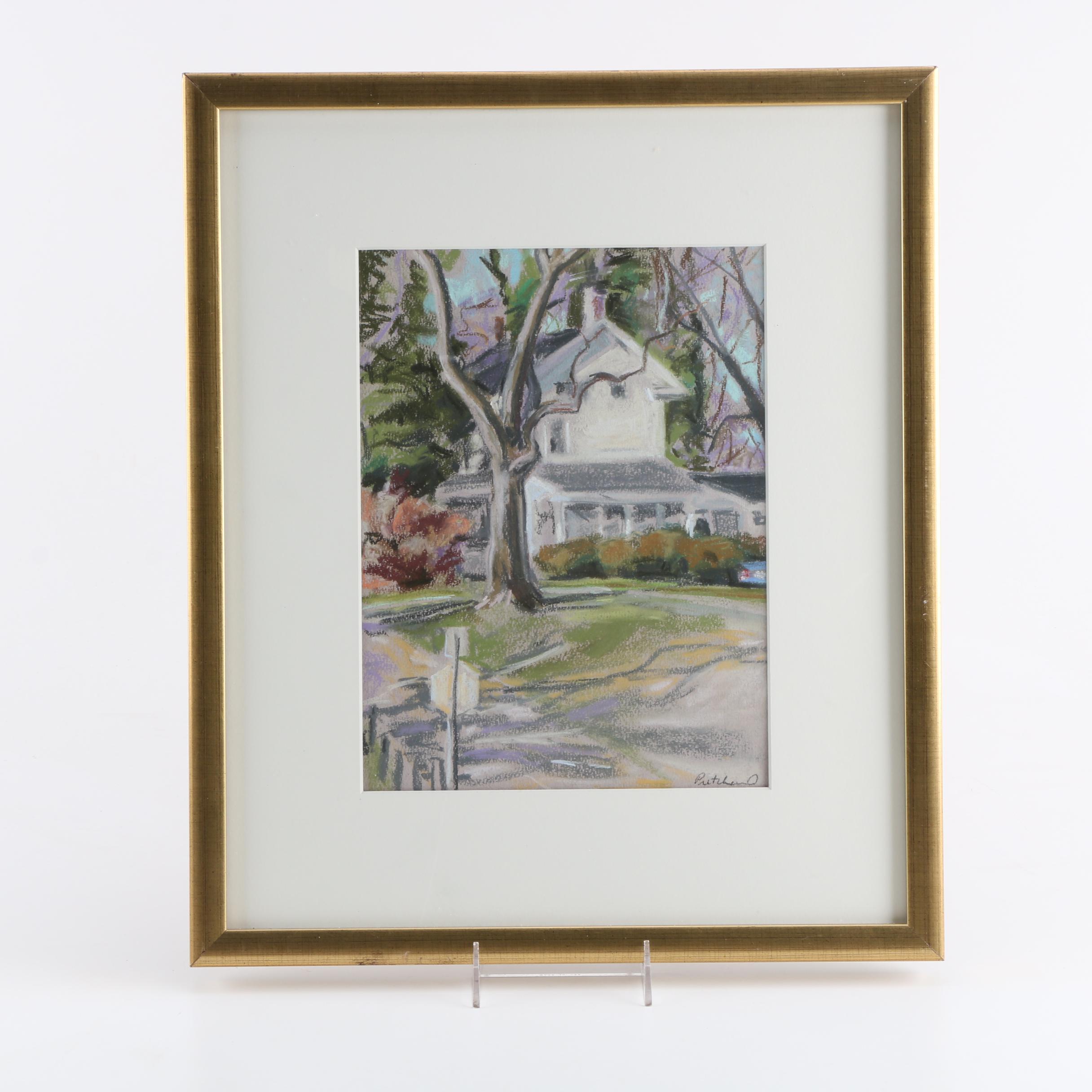 Mary Pritchard Pastel Drawing "House at Quaker Neck Landing"