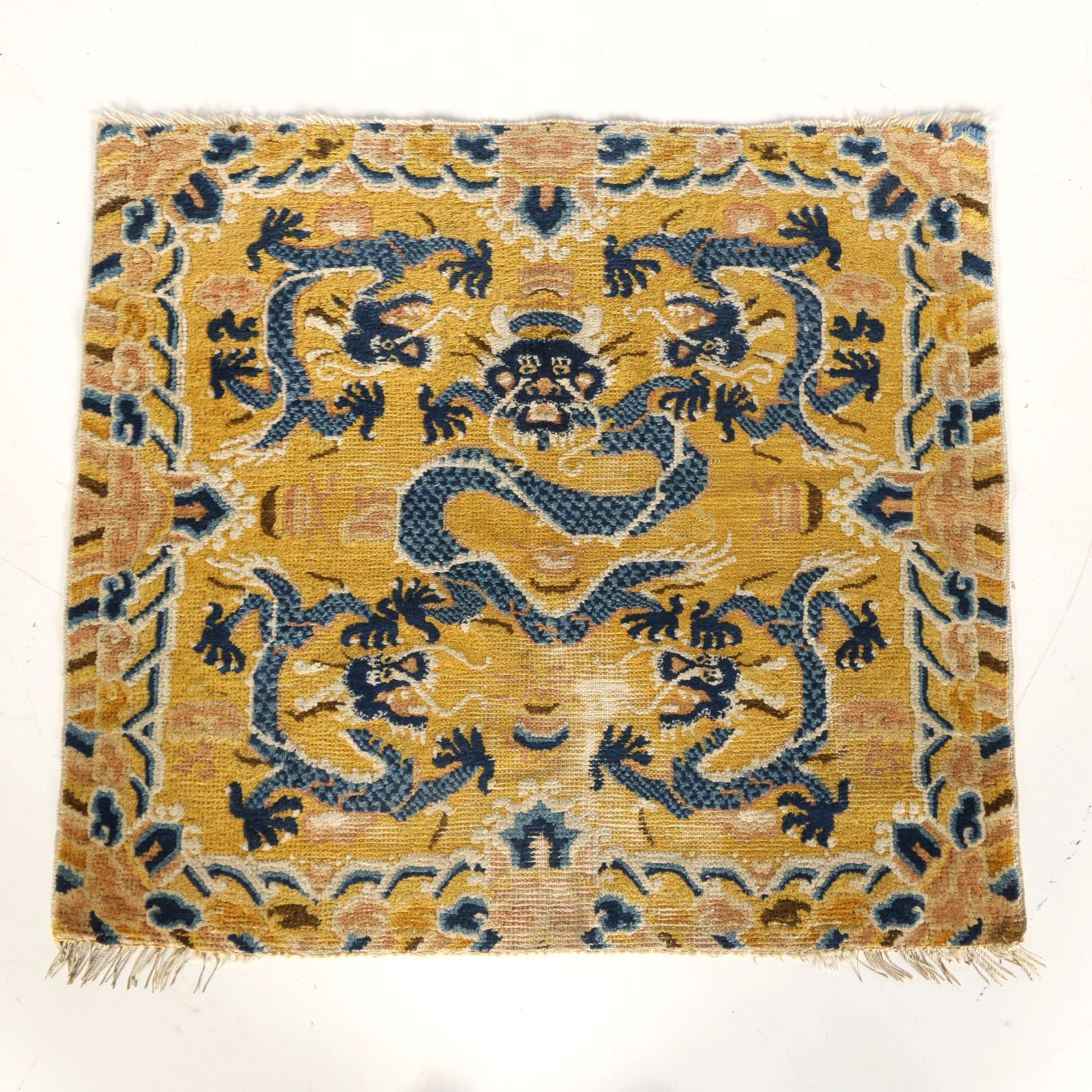 Hand Knotted Tibetan Dragon Accent Rug