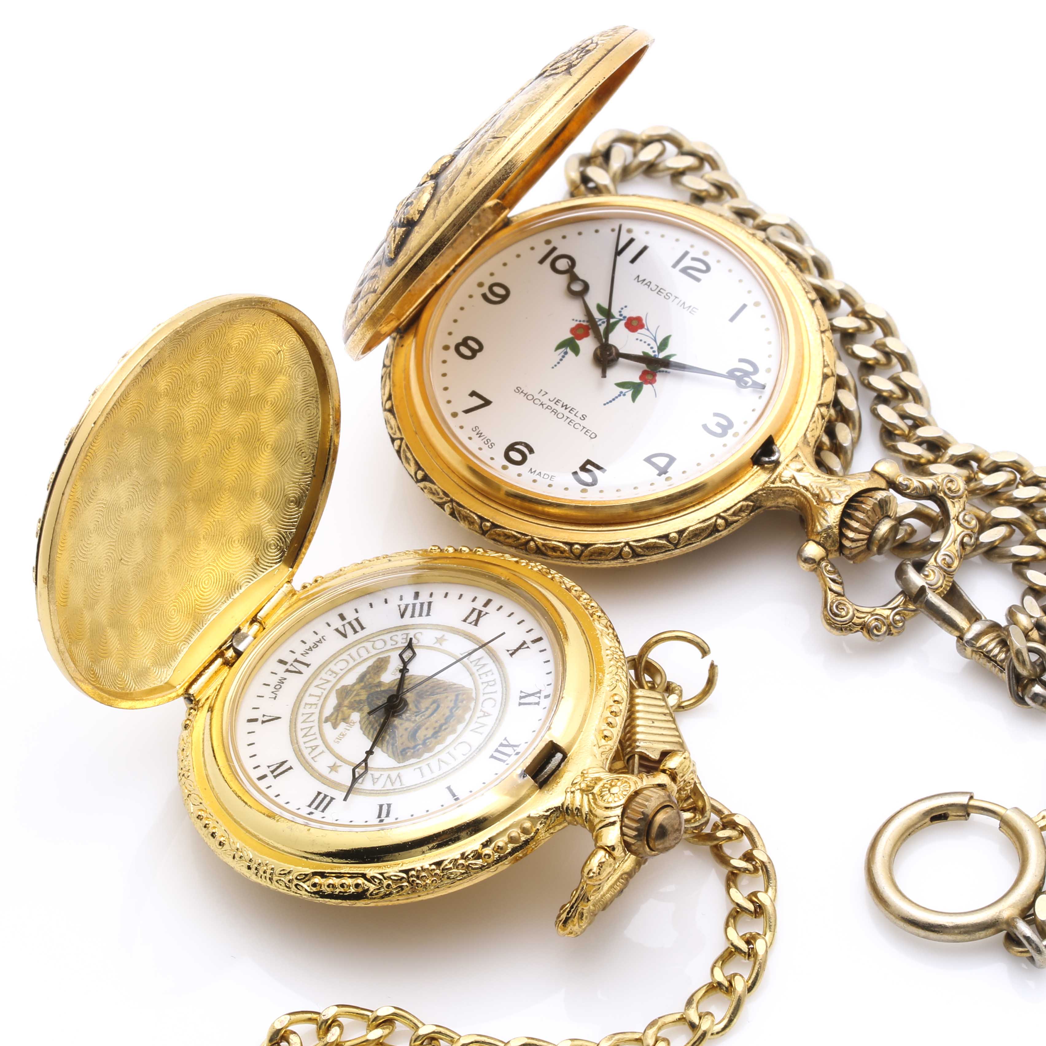 Pocket Watches Featuring Civil War, Duck Hunting, and Eagle Motifs