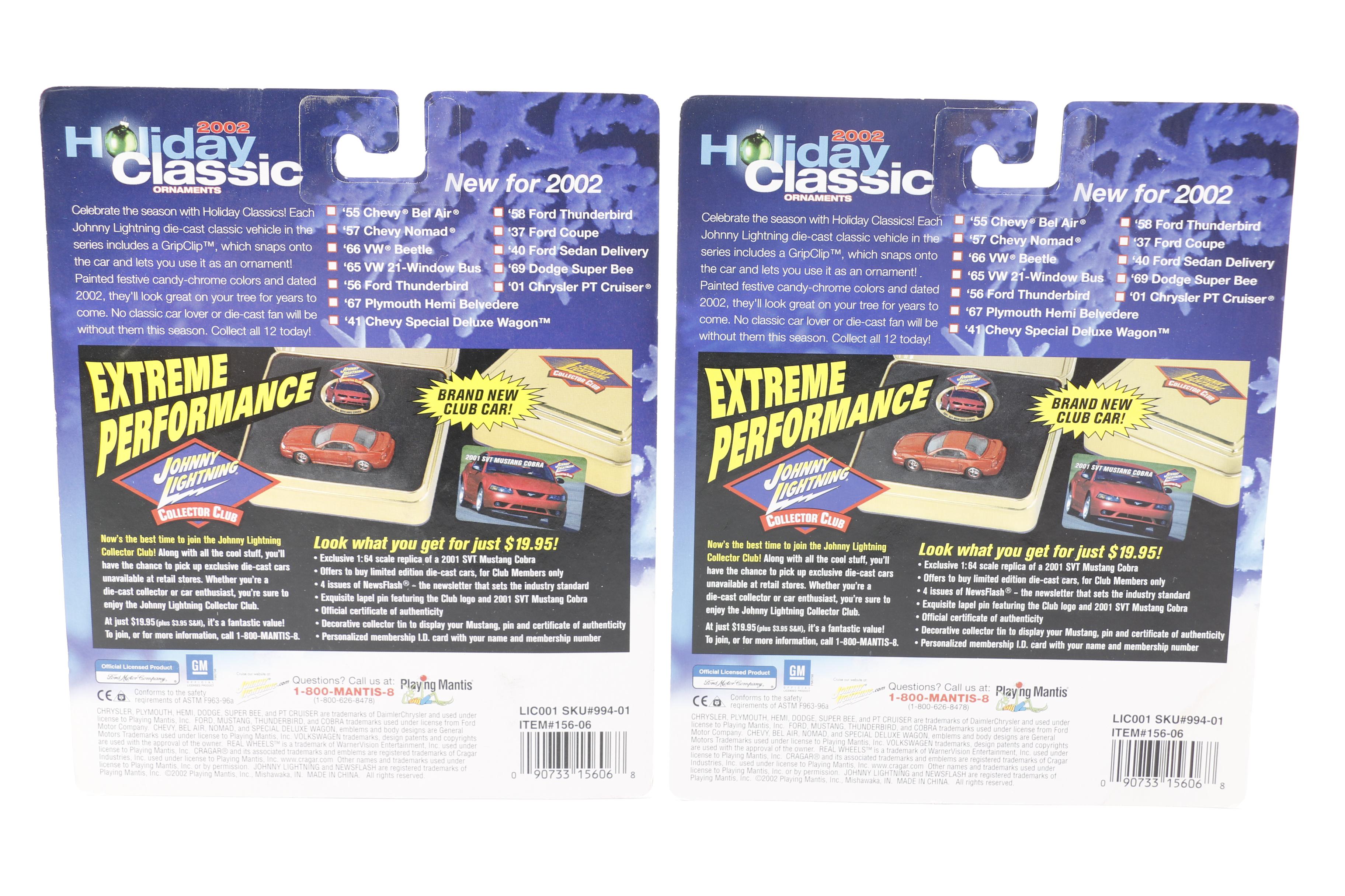 Johnny Lightning 2002 Holiday Classic Die-Cast Car Ornaments