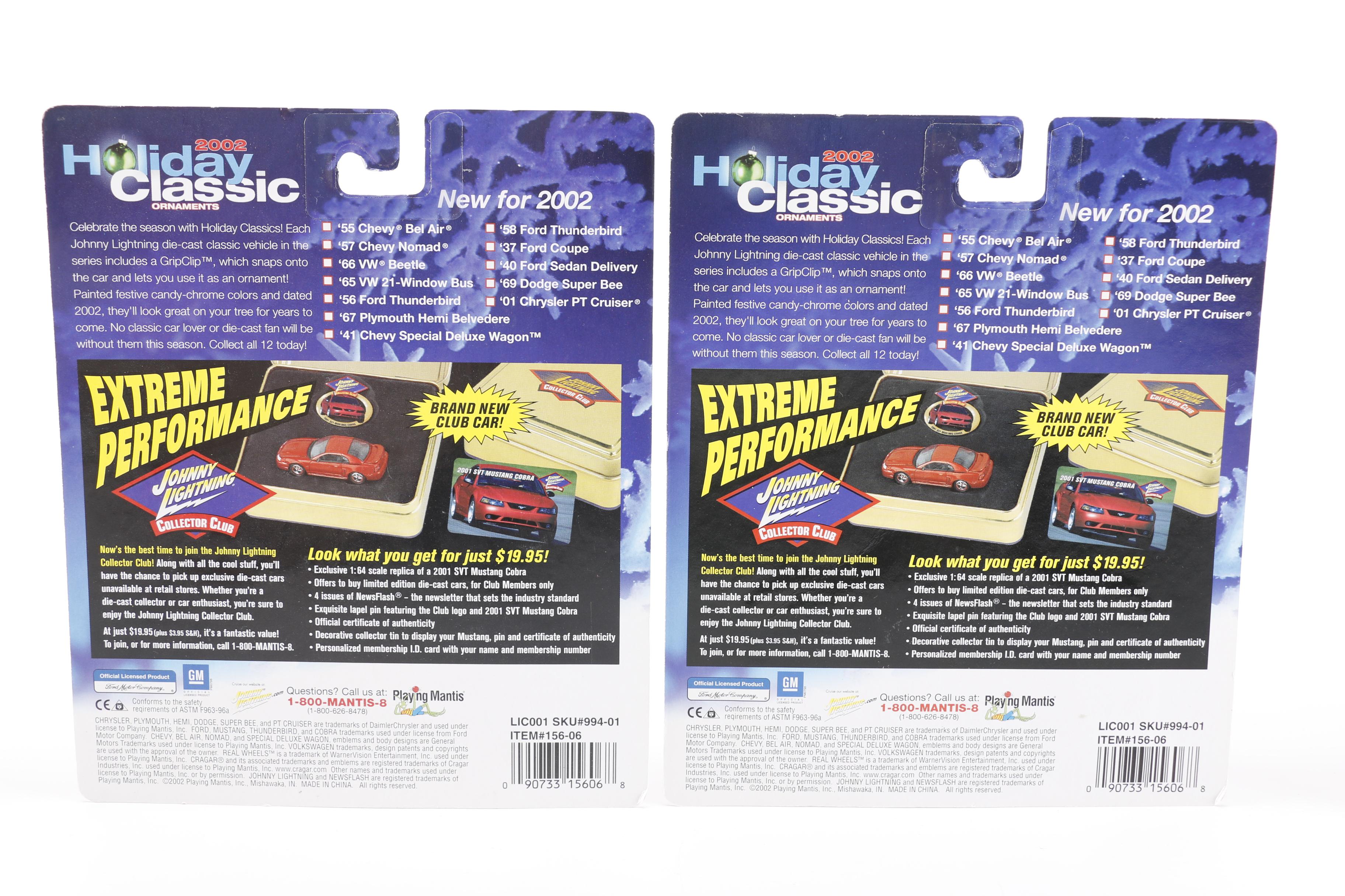 Johnny Lightning 2002 Holiday Classic Die-Cast Car Ornaments
