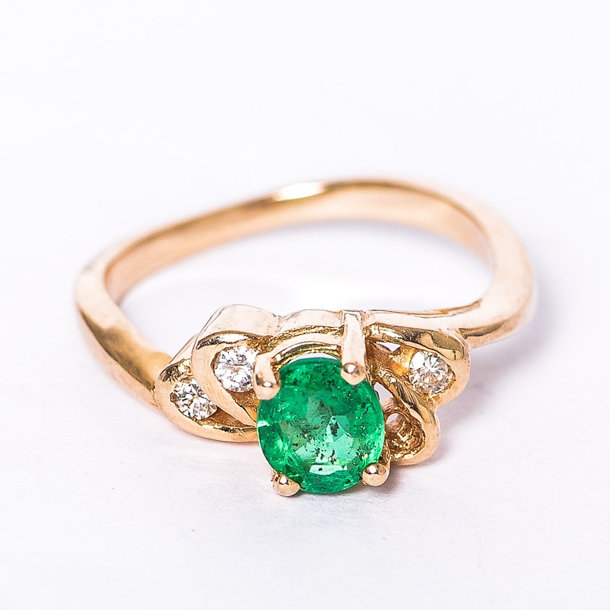 Yellow Gold, Emerald, and Diamond Ring