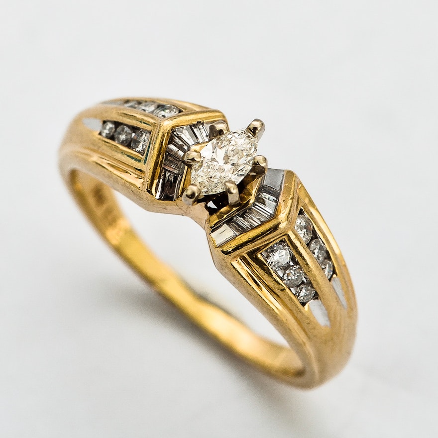 14K Yellow Gold and Diamond Engagement Ring