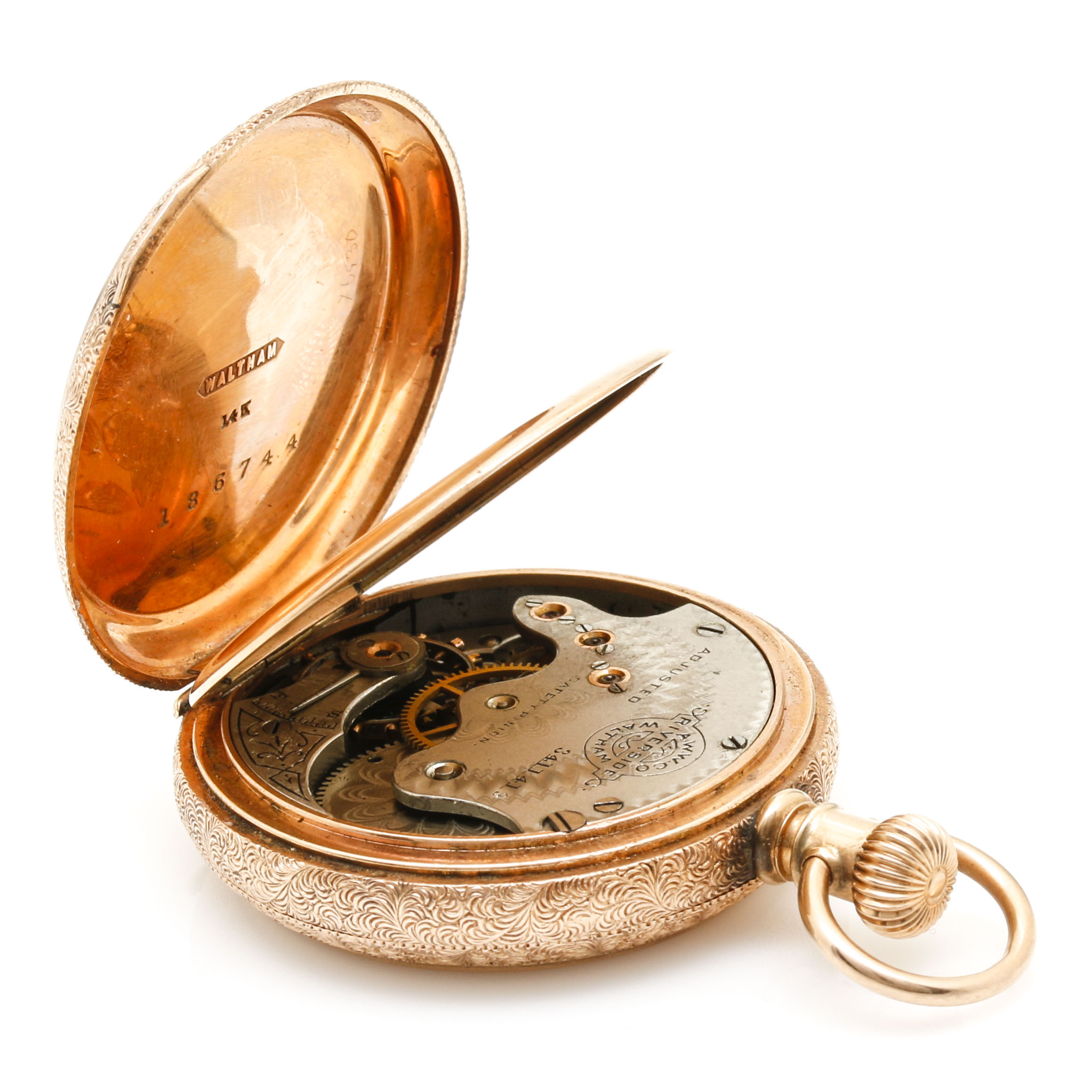 Circa 1888 Antique 14K Rose Gold A.W. Co. Waltham Pocket Watch