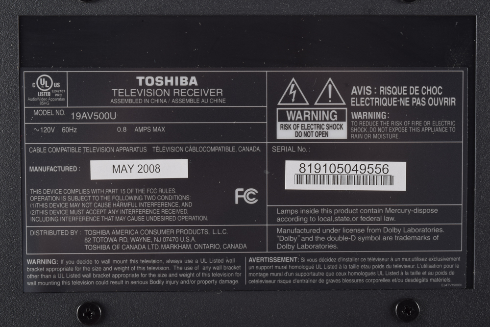 Toshiba 19" HD LCD Television