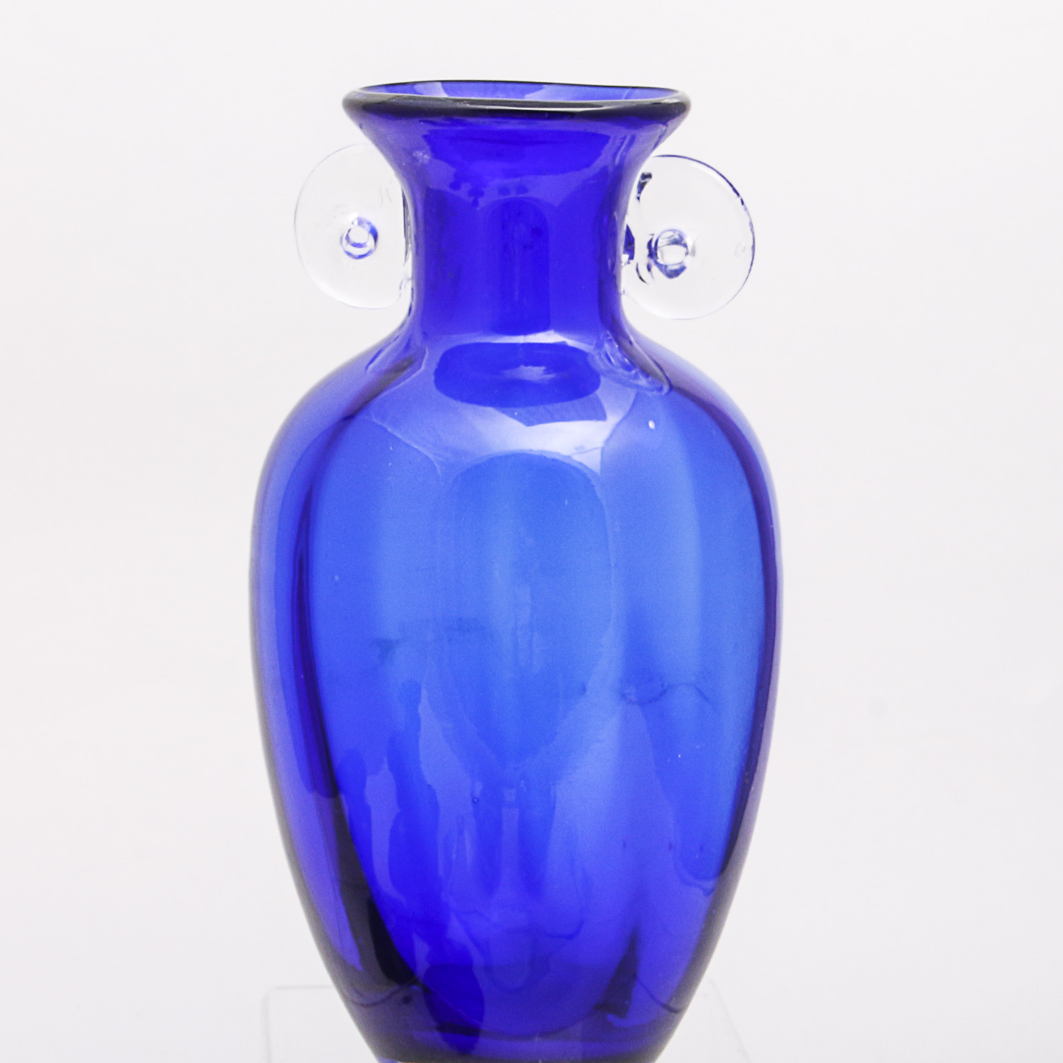 Cobalt Blue Glass Decor and Handpainted Ceramic Plate