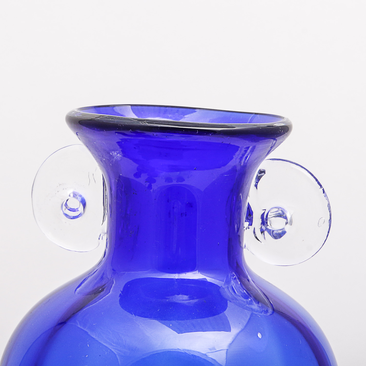 Cobalt Blue Glass Decor and Handpainted Ceramic Plate