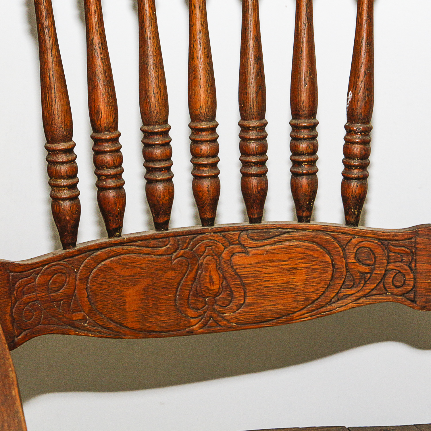 Antique Pressed Back Rustic Oak Rocking Chair