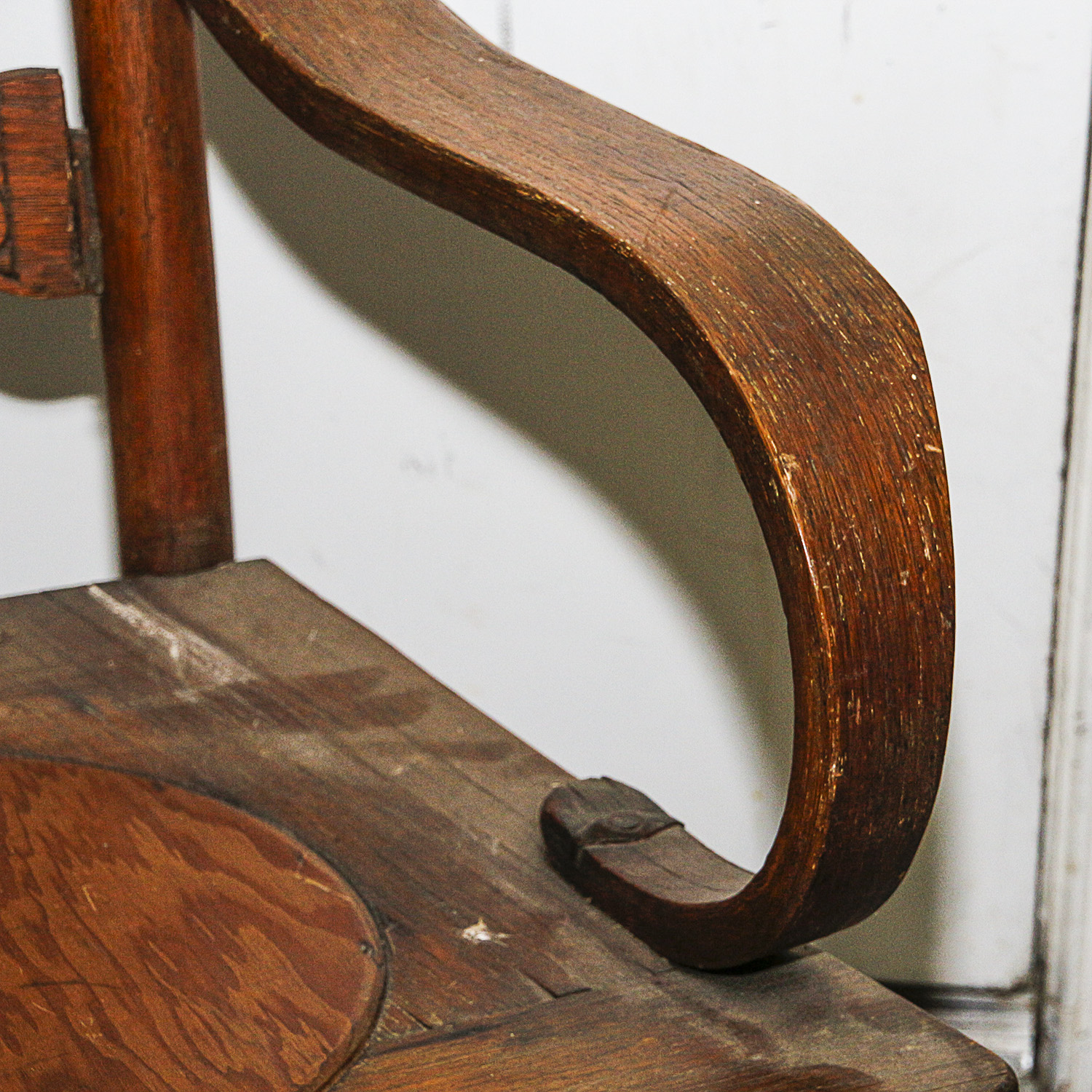 Antique Pressed Back Rustic Oak Rocking Chair