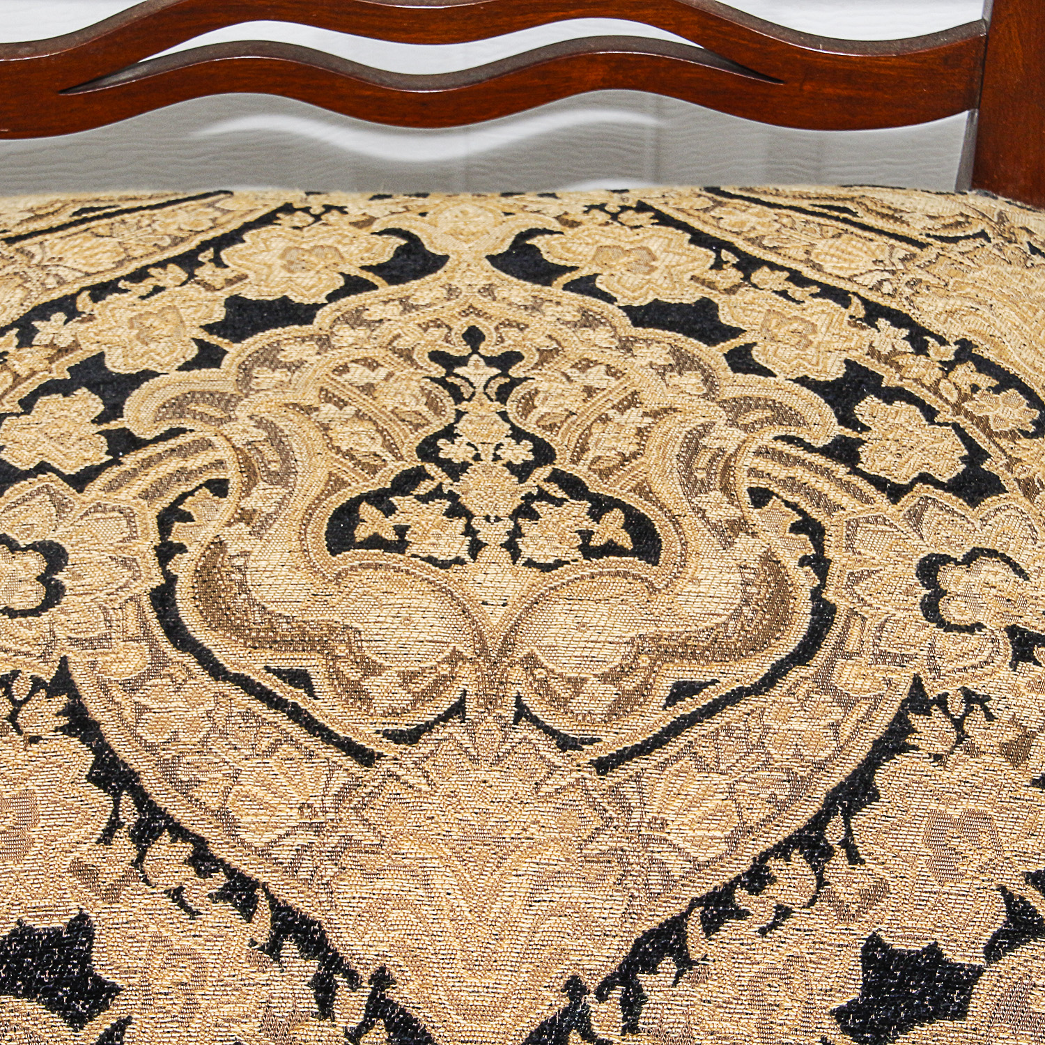 Set of Ladderback Dining Chairs with Gold and Black Brocade