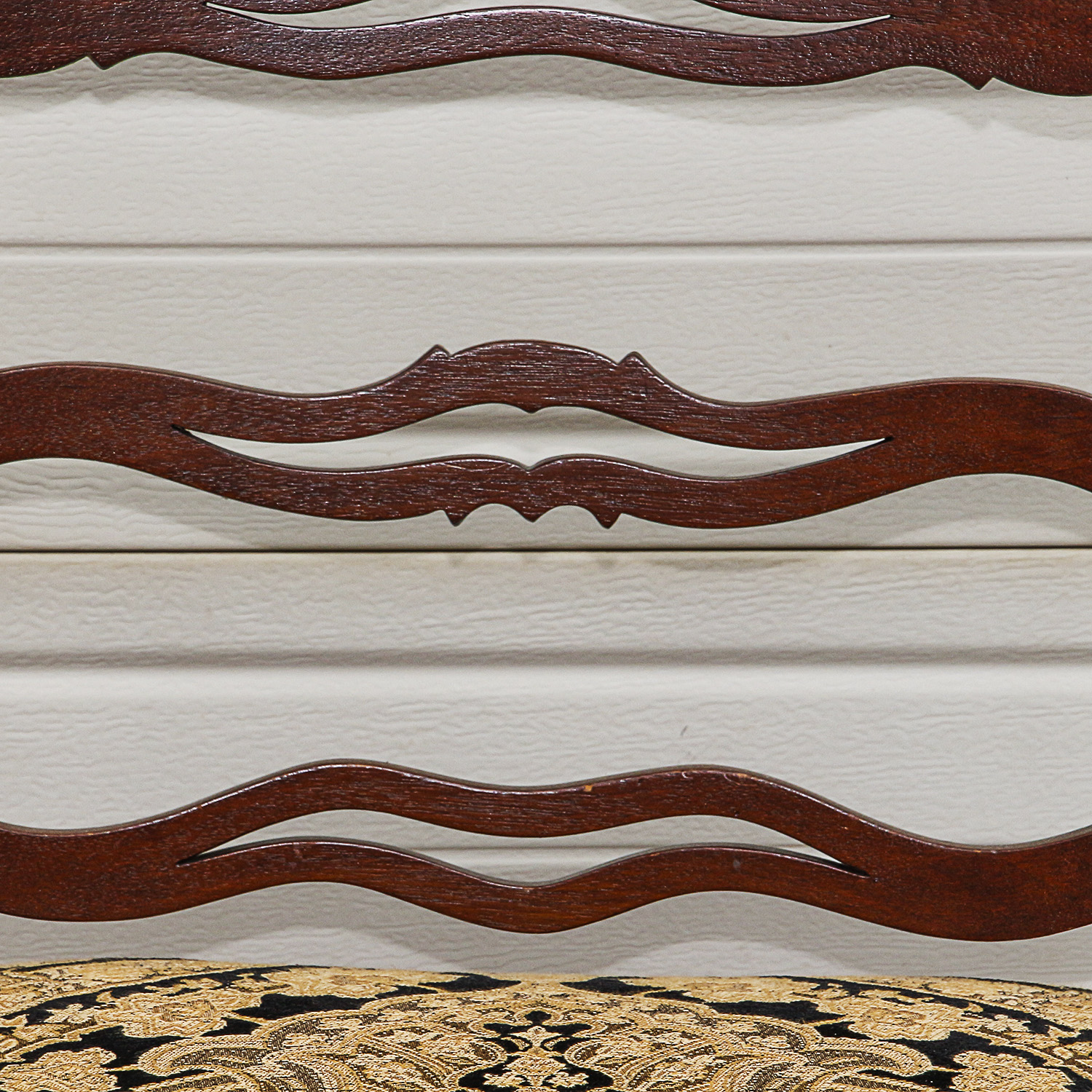 Set of Ladderback Dining Chairs with Gold and Black Brocade