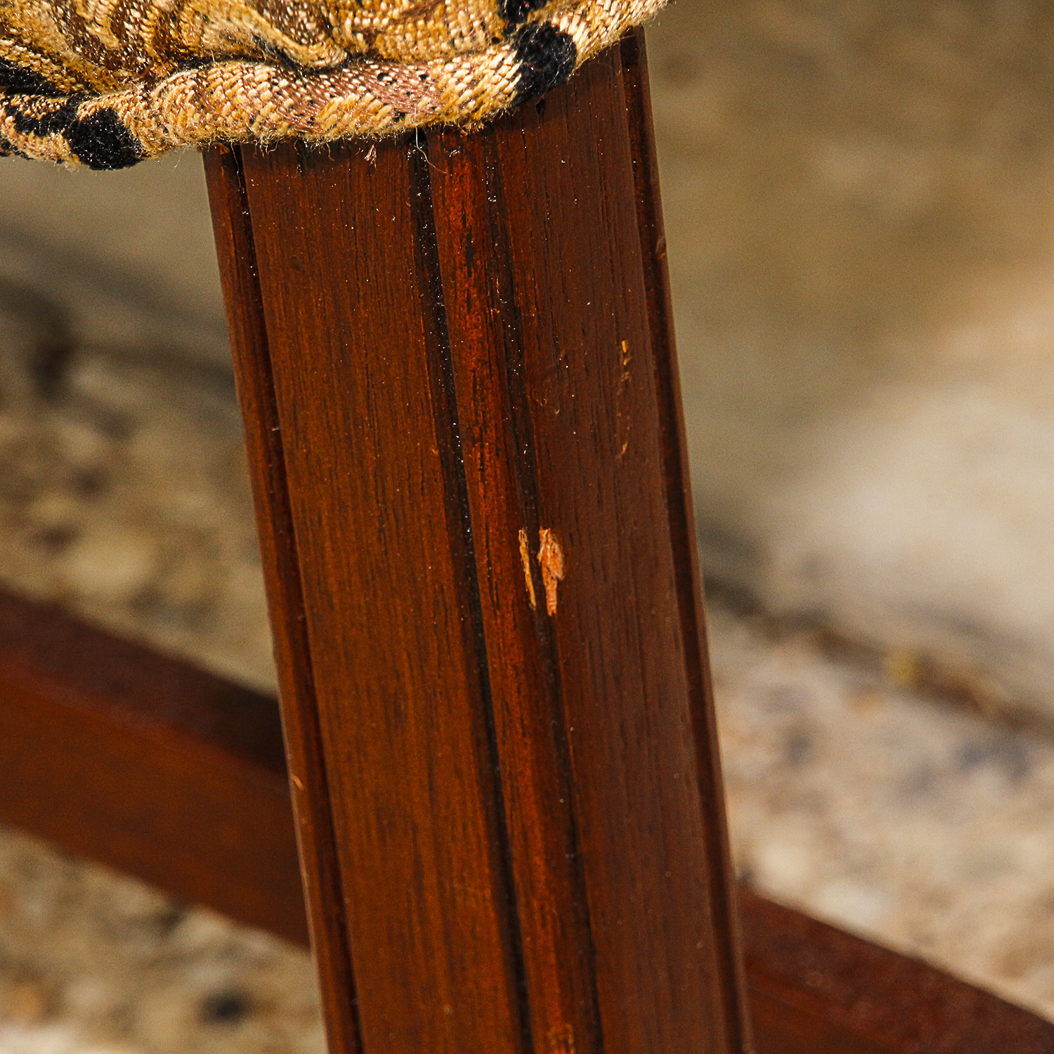 Set of Ladderback Dining Chairs with Gold and Black Brocade