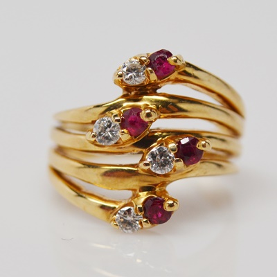 14K Yellow Gold Natural Ruby and Diamond Ring