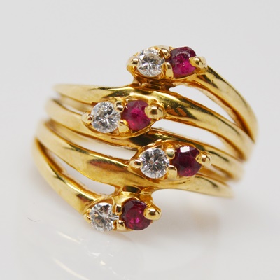 14K Yellow Gold Natural Ruby and Diamond Ring