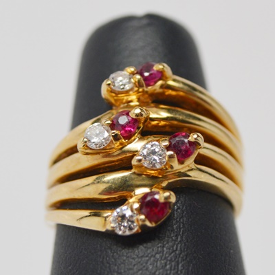 14K Yellow Gold Natural Ruby and Diamond Ring