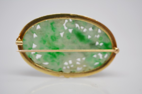 Antique 14K Yellow Gold Jadeite and Seed Pearl Butterfly Brooch
