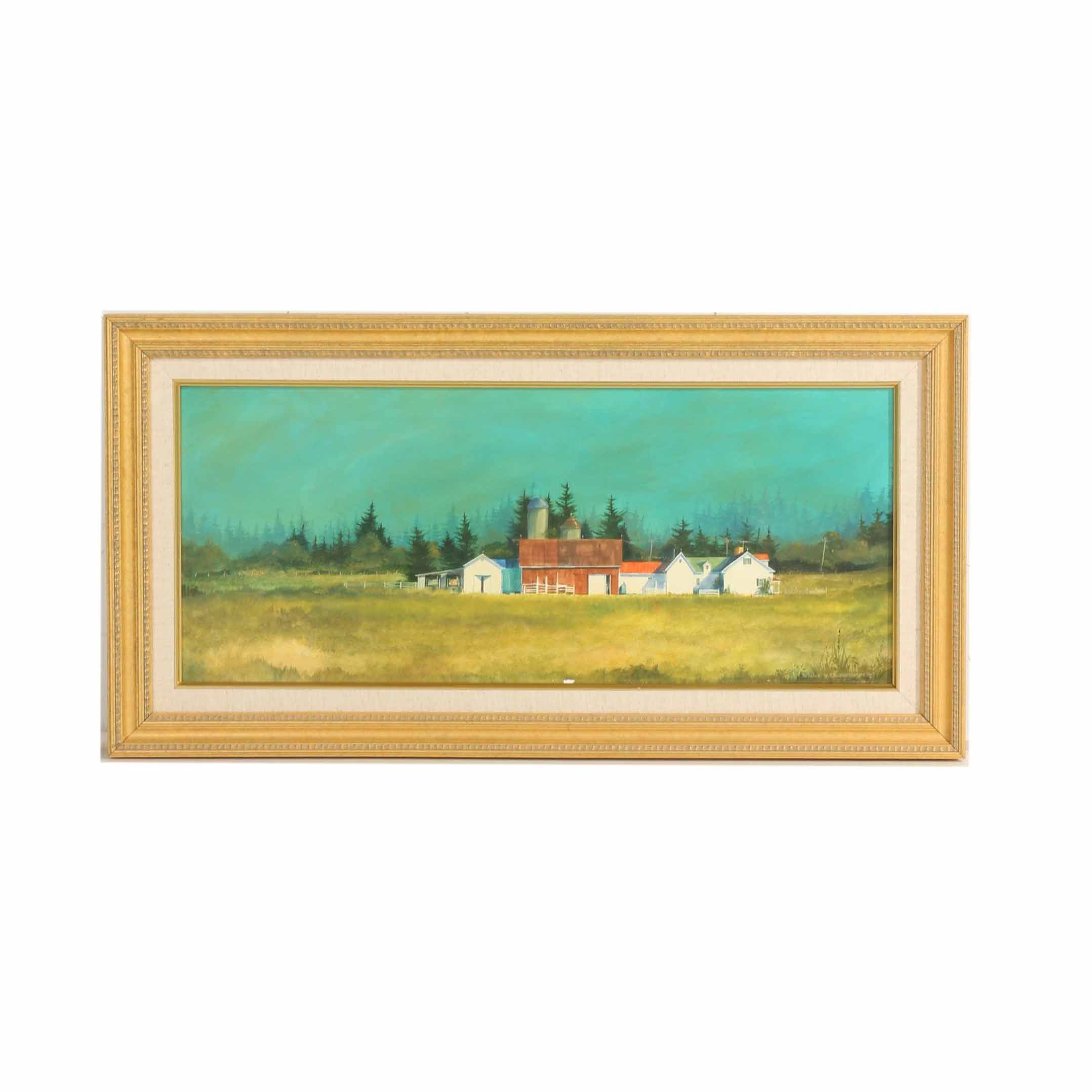 Roger W. Ellenberger Acrylic and Watercolor Painting "Maine Connected Farm"