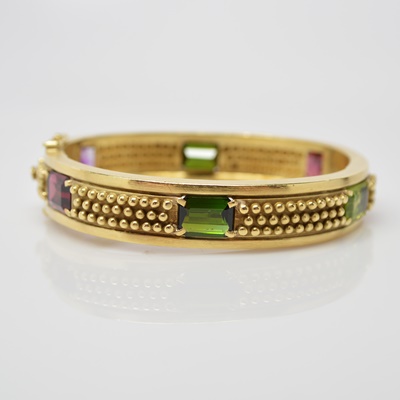 Vahe Naltchayan 18K Yellow Gold Natural Garnet, Amethyst, Peridot and Tourmaline Bracelet