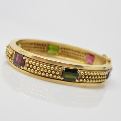 Vahe Naltchayan 18K Yellow Gold Natural Garnet, Amethyst, Peridot and Tourmaline Bracelet