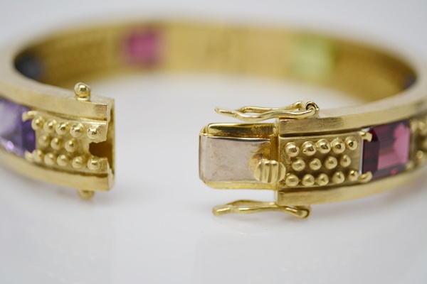 Vahe Naltchayan 18K Yellow Gold Natural Garnet, Amethyst, Peridot and Tourmaline Bracelet