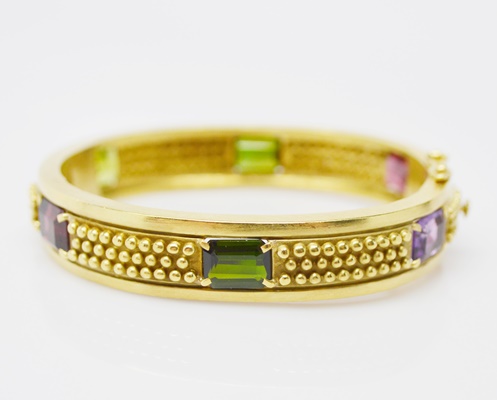 Vahe Naltchayan 18K Yellow Gold Natural Garnet, Amethyst, Peridot and Tourmaline Bracelet