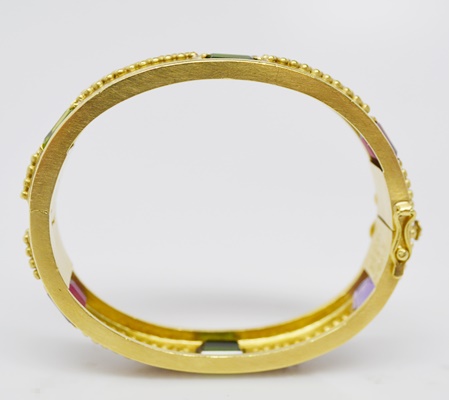 Vahe Naltchayan 18K Yellow Gold Natural Garnet, Amethyst, Peridot and Tourmaline Bracelet