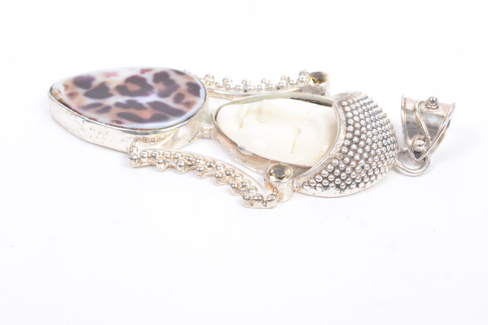 Silver Tone Jewelry Collection Featuring Carved bone