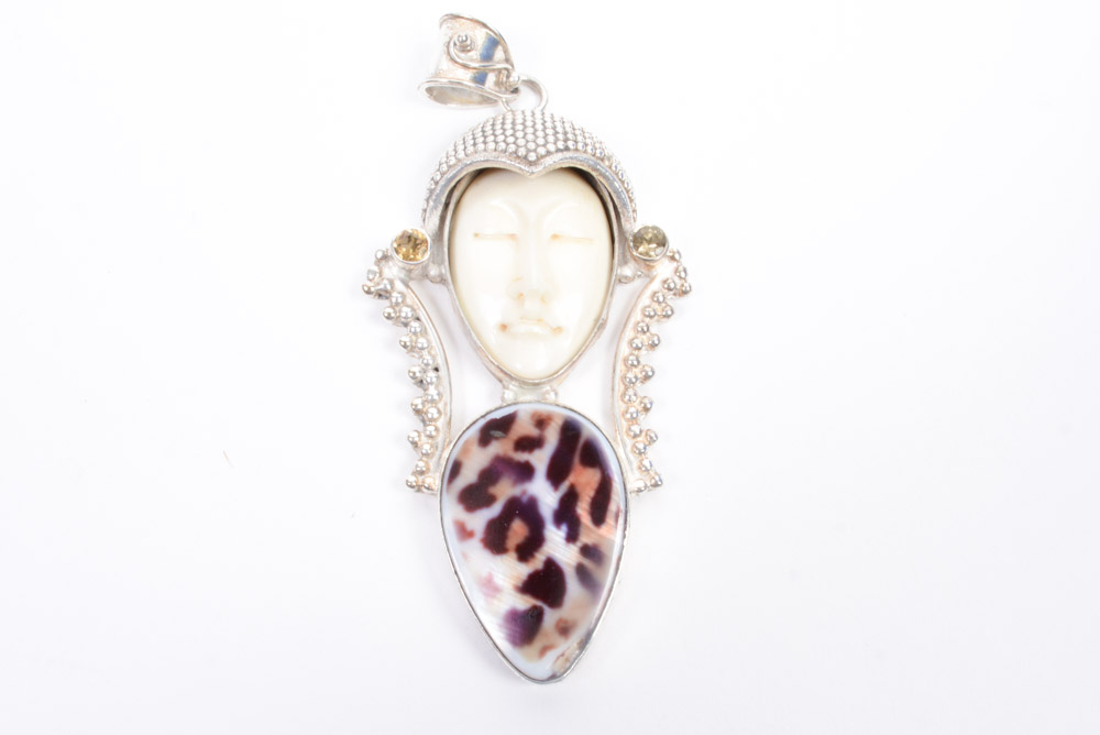 Silver Tone Jewelry Collection Featuring Carved bone