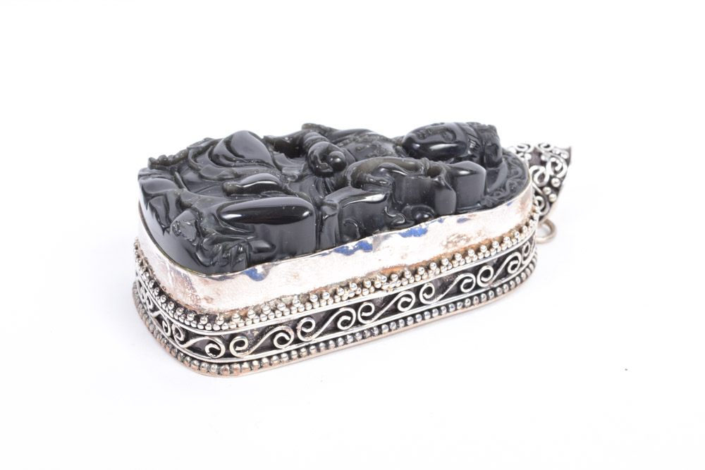 Silver Tone Jewelry Collection Featuring Carved bone