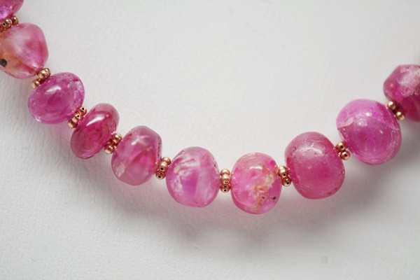 Antique Natural Alluvial Ruby Bead Necklace With Gold Filled Spacers and Platinum Clasp