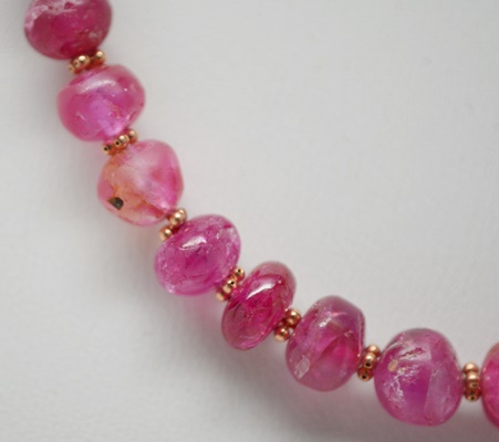 Antique Natural Alluvial Ruby Bead Necklace With Gold Filled Spacers and Platinum Clasp
