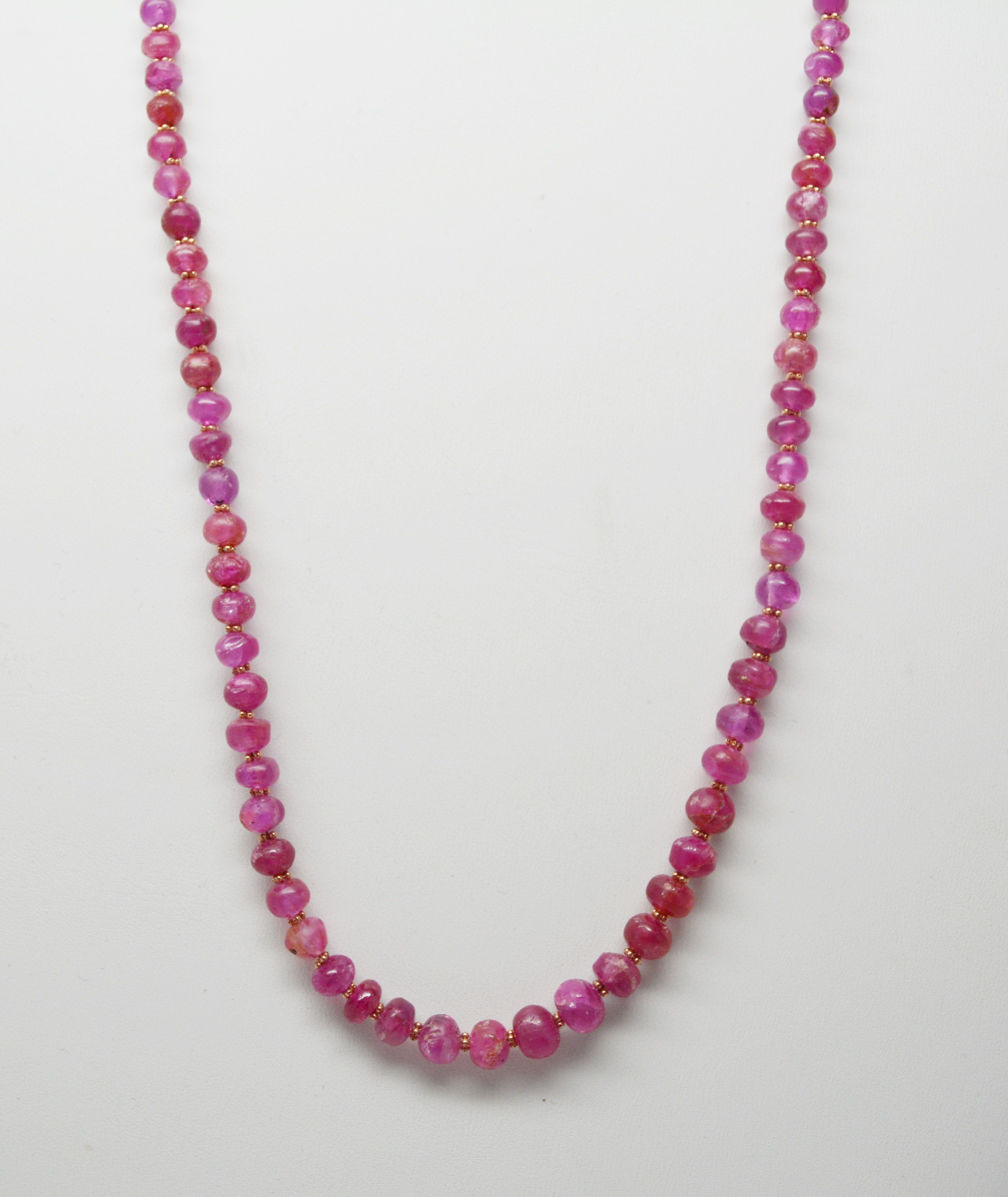 Antique Natural Alluvial Ruby Bead Necklace With Gold Filled Spacers and Platinum Clasp