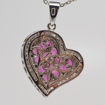 Sterling Silver Synthetic Ruby and Cubic Zirconia Heart Pendant Necklace