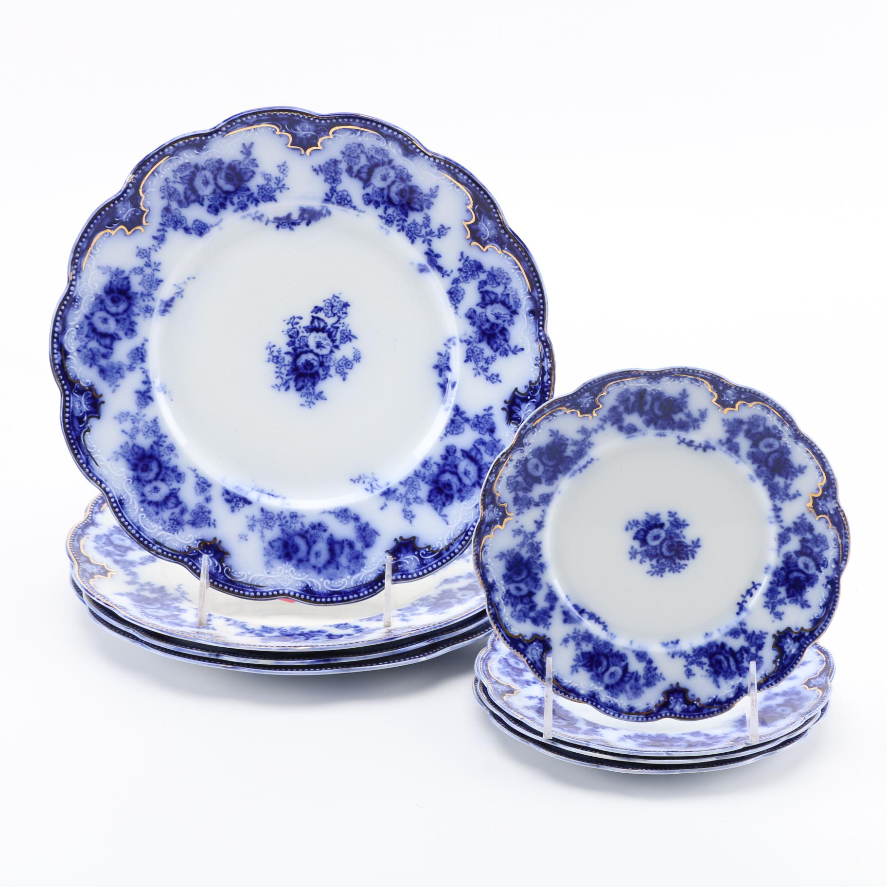 Vintage W.H. Grindley "Florida" Flow Blue Earthenware Plates