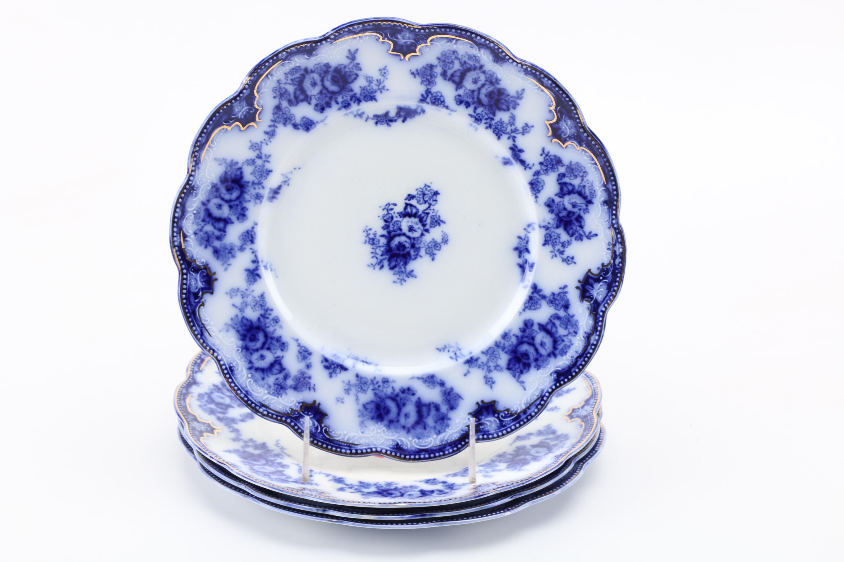 Vintage W.H. Grindley "Florida" Flow Blue Earthenware Plates