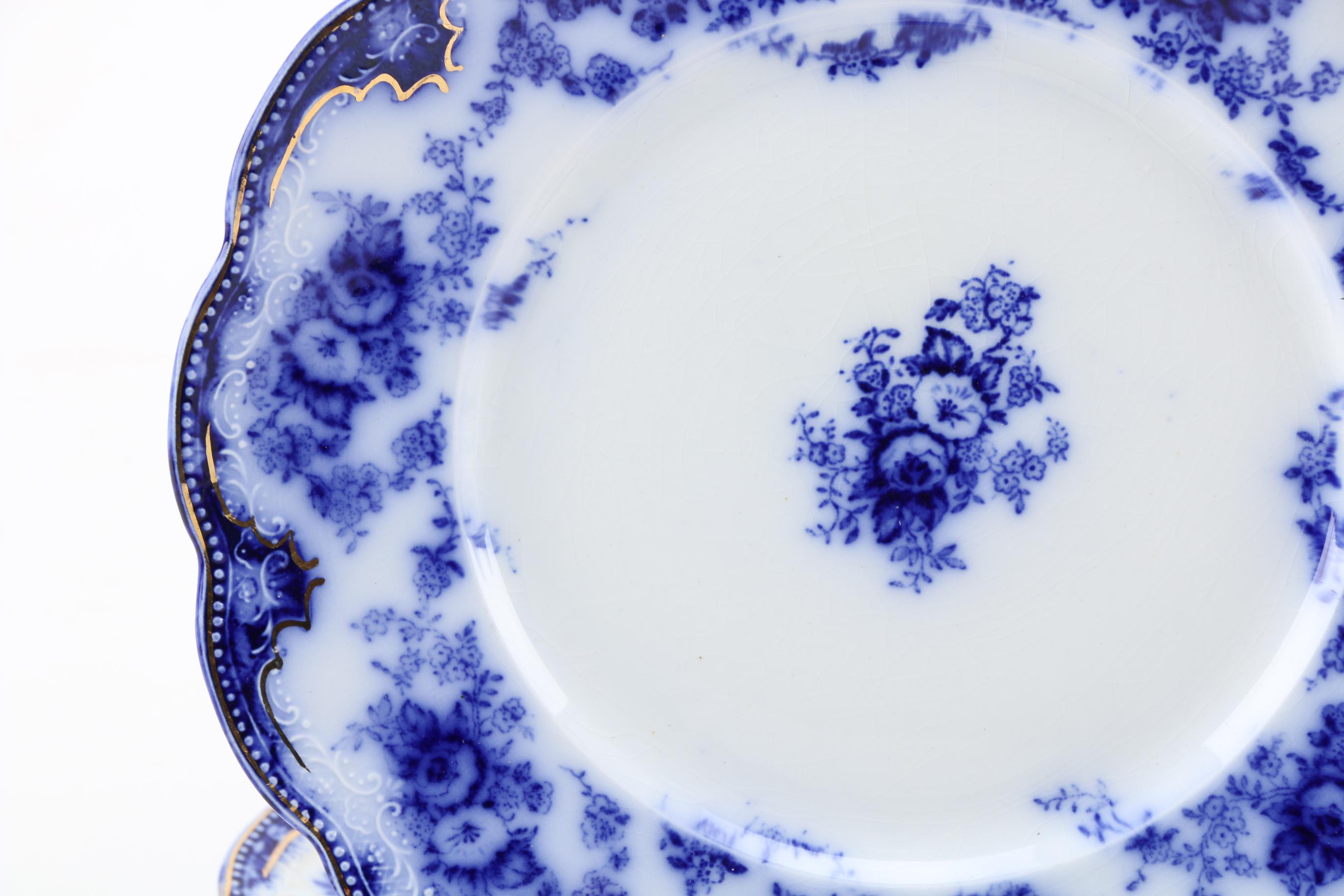 Vintage W.H. Grindley "Florida" Flow Blue Earthenware Plates