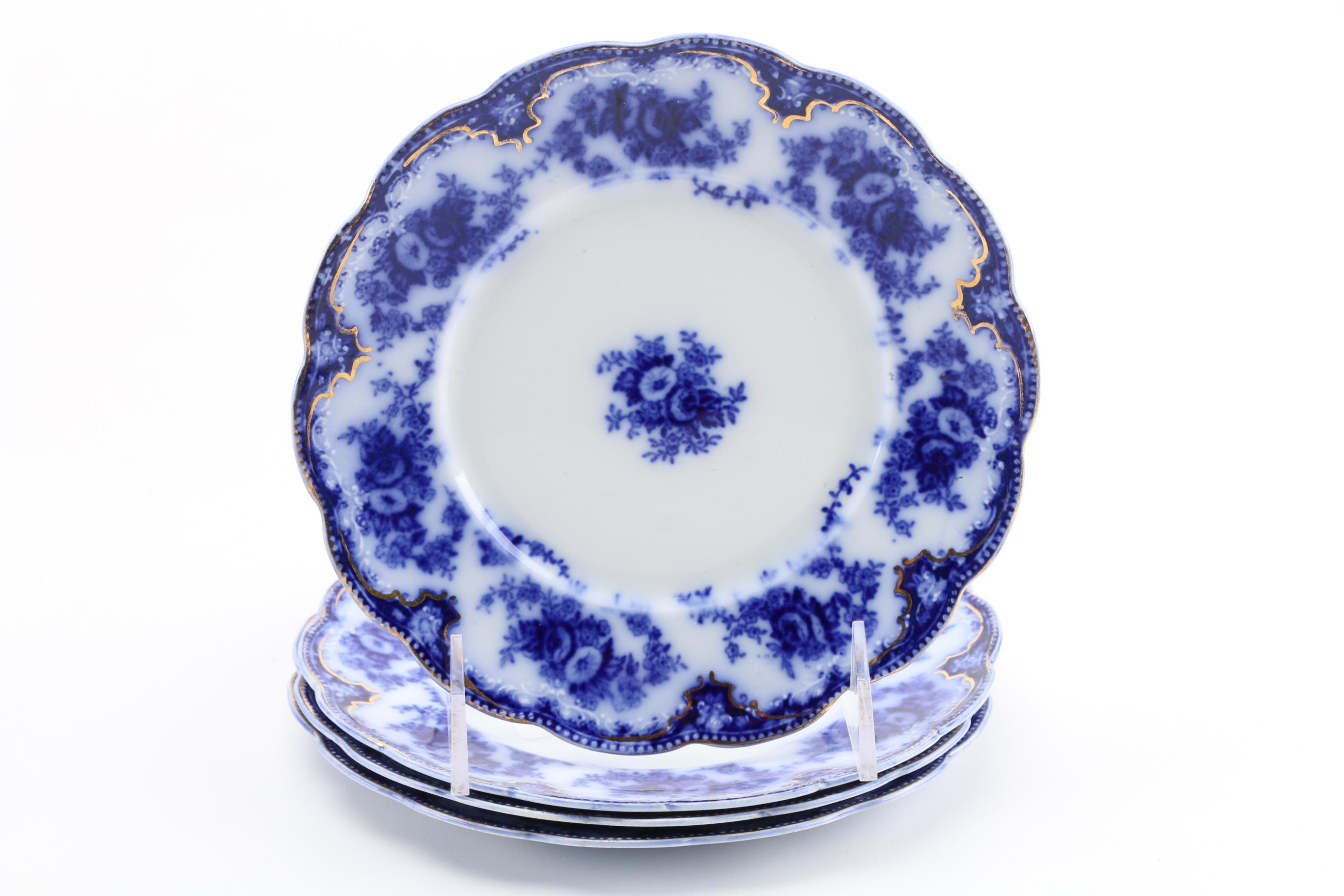 Vintage W.H. Grindley "Florida" Flow Blue Earthenware Plates