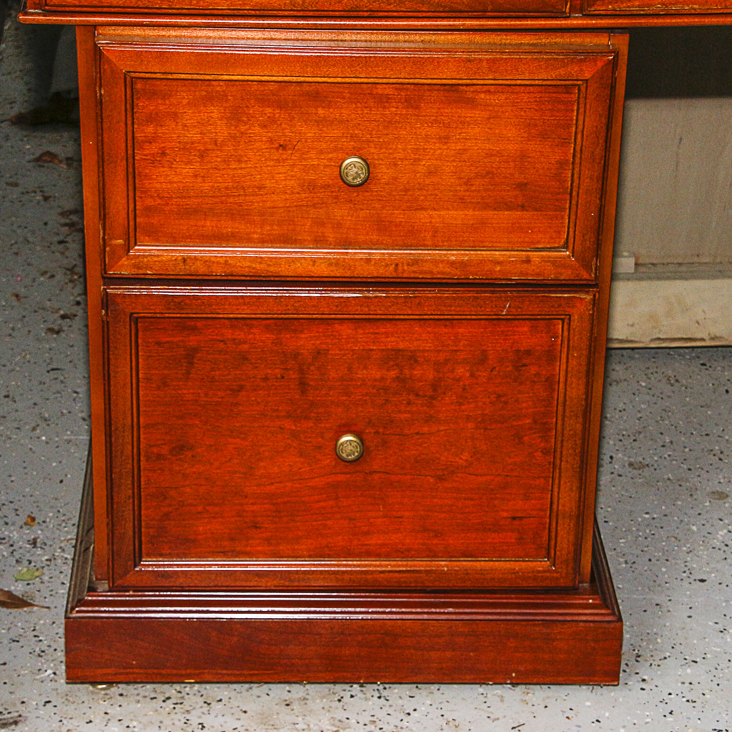 Traditional Wooden Desk by Bombay with Custom Cut Glass Surface