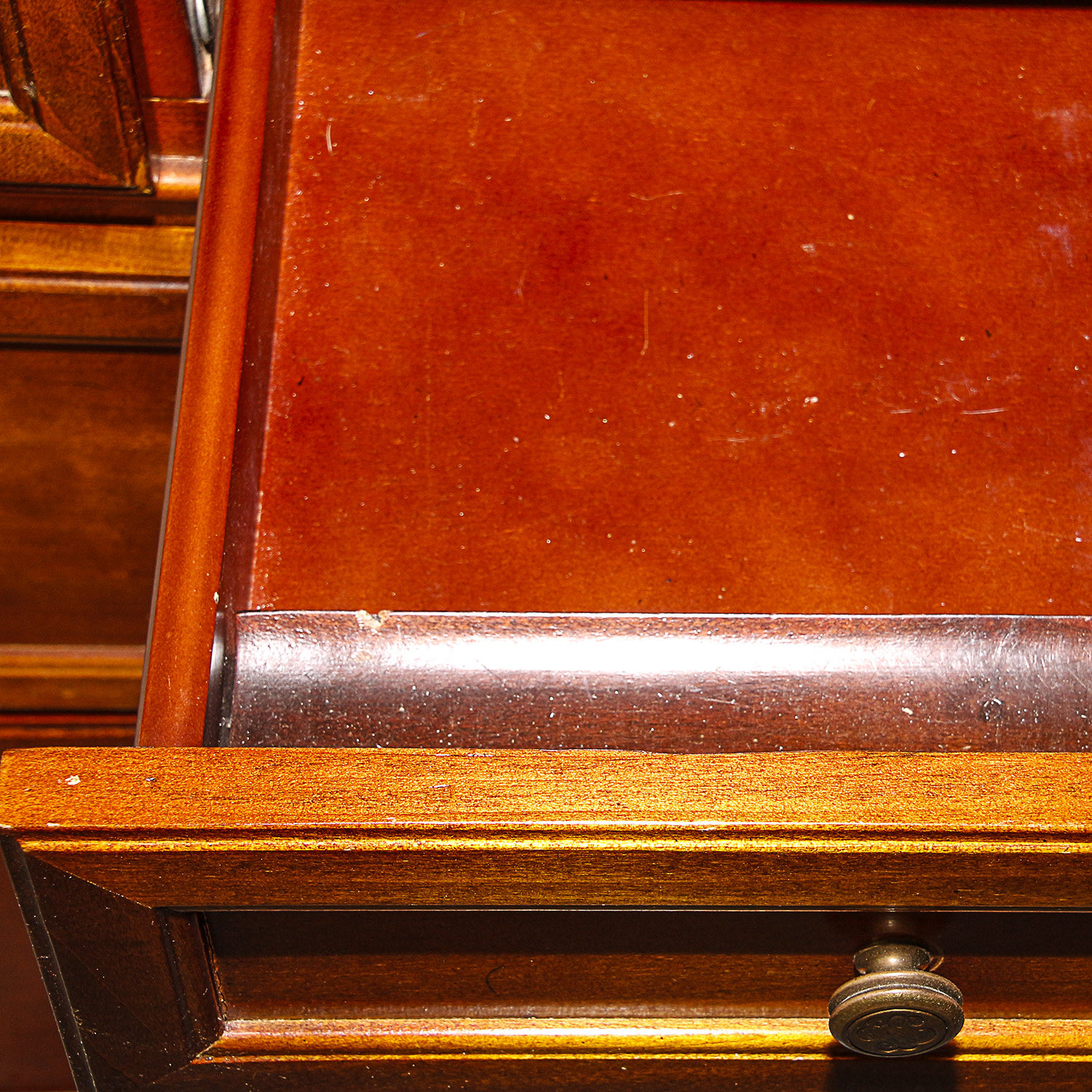 Traditional Wooden Desk by Bombay with Custom Cut Glass Surface